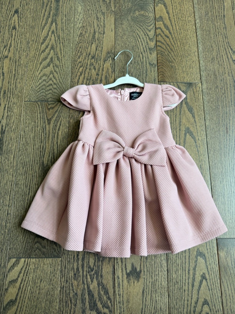 Bardot Dusty Pink Textured Bow Party Dress for Girls 18-24 months EU 92 cm EUC